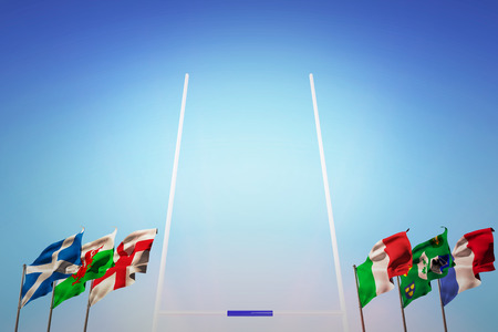 Rugby pitch against rugby pitchの写真素材