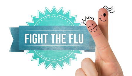 Fingers smiling against flu shot messageの写真素材