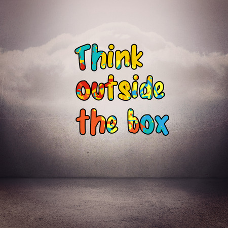 think outside the box against clouds in a roomの写真素材