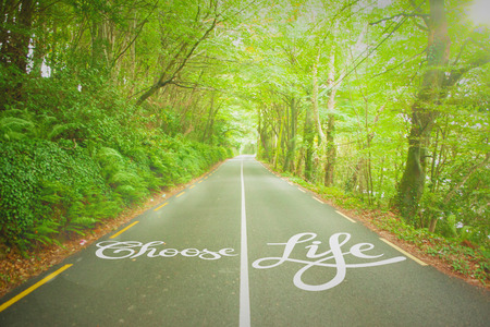 choose life against country roadの写真素材