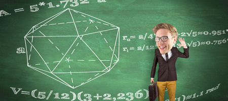 Nerd smiling and waving against green chalkboardの写真素材
