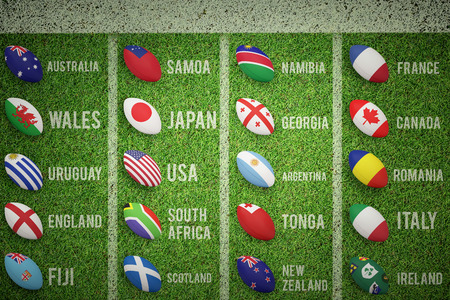 Rugby tournament pools against pitch with linesの写真素材