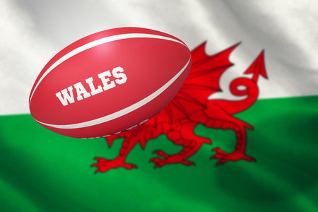 Wales rugby ball against flag of walesの写真素材