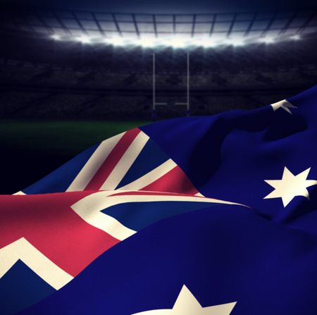 Australian flag against rugby stadiumの写真素材