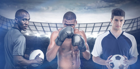 Fit people against rugby stadiumの写真素材