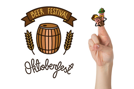 Oktoberfest character fingers against oktoberfest graphicsの写真素材