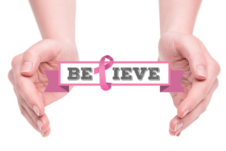 Hands presenting  against breast cancer awareness messageの写真素材