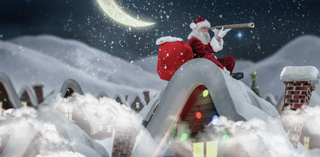 Santa delivery presents to villageの写真素材