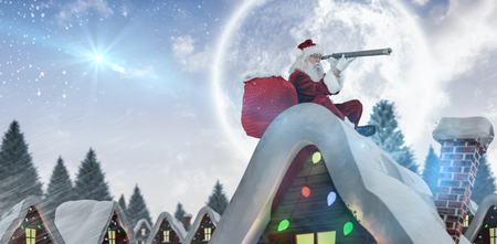 Santa delivery presents to villageの写真素材