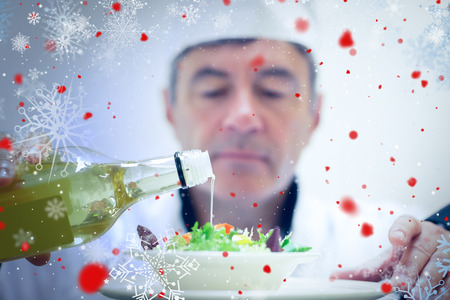 Snow against salad being dressedの写真素材