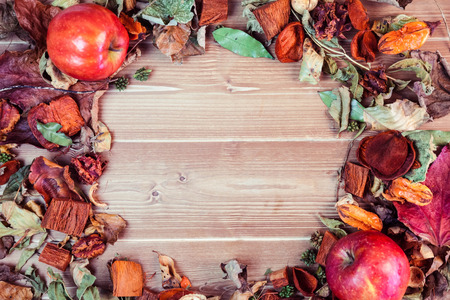 Autumn leaves with copy space overhead shotの写真素材