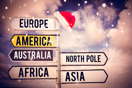 Continents against illustrative image of sign postの写真素材