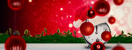 Christmas clock against painted blue wooden planks