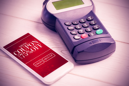 Mobile payment against sale advertisementの写真素材