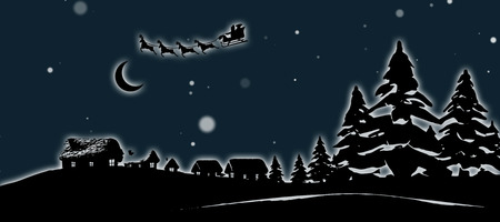 Christmas scene silhouette against blue background with vignetteの写真素材