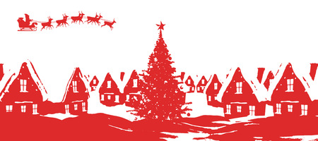 Christmas scene silhouette against white background with vignetteの写真素材
