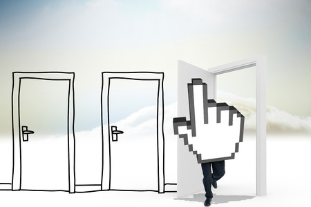 Cursor with legs against doodle doors in the cloudsの写真素材