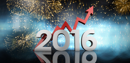 2016 graphic against colourful fireworks exploding on black background