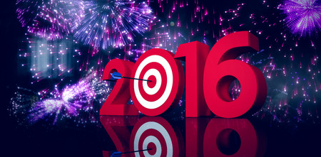 2016 graphic against colourful fireworks exploding on black background