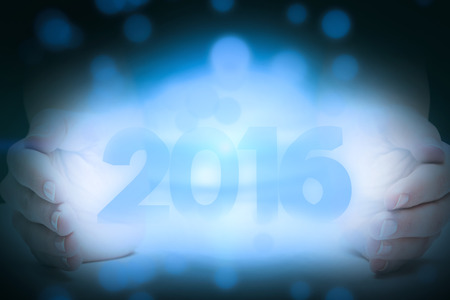 Hands presenting  against 2016 graphicの写真素材