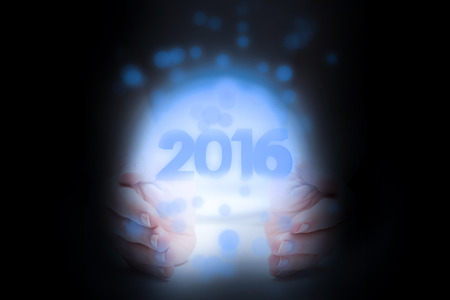 Hands presenting  against 2016 graphicの写真素材
