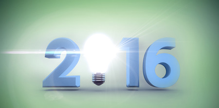 2016 with light bulb against green vignette