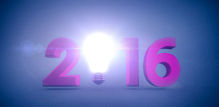 2016 with light bulb against blue background