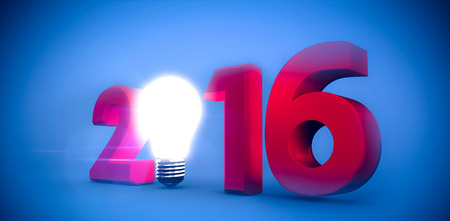 2016 with light bulb against blue background with vignetteの写真素材