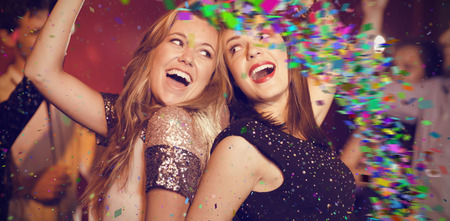 Colour curve against happy friends having fun together