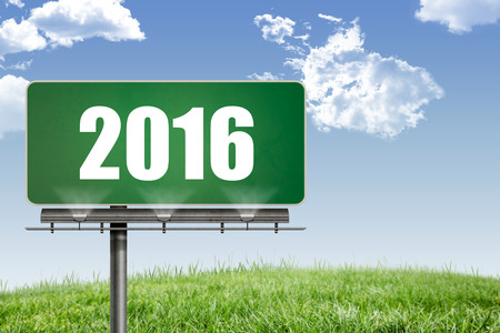 2016 against blue sky over grassの写真素材