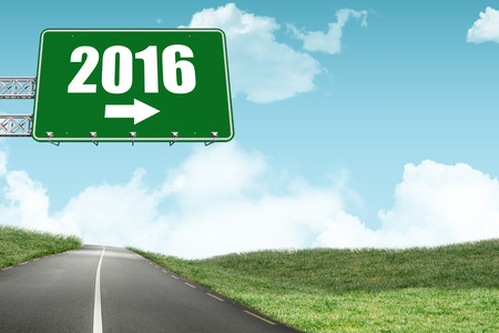 2016 against road leading out to the horizonの写真素材