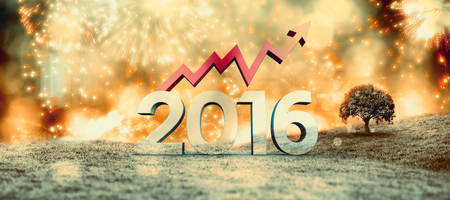 2016 graphic against colourful fireworks exploding on black background