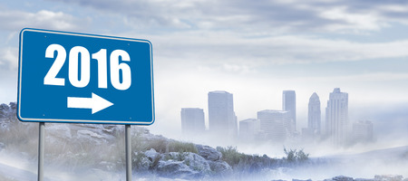 Blue billboard sign against white room with opened windowsの写真素材