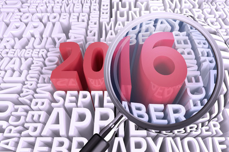 Magnifying glass against 2016 graphic