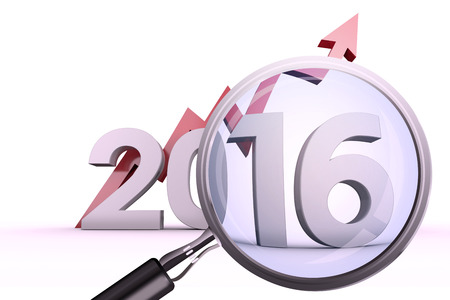Magnifying glass against 2016 graphic