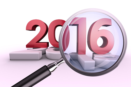 Magnifying glass against 2016 graphic