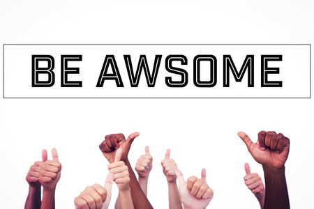 Hands giving thumbs up  against motivational new years messageの写真素材