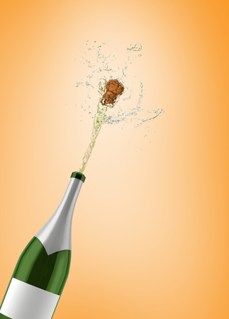Champagne popping against orange vignetteの写真素材