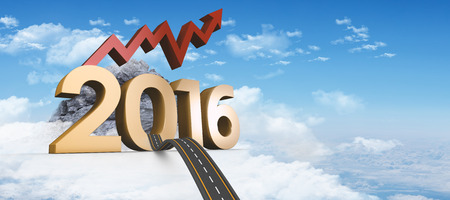 Bumpy road against mountain peak through cloudsの写真素材