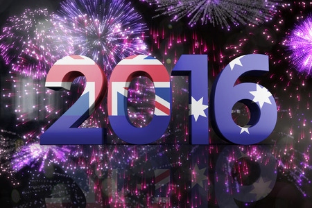2016 graphic against colourful fireworks exploding on black background