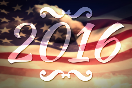 New year graphic against composite image of digitally generated united states national flagの写真素材