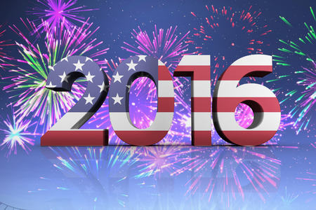 2016 graphic against colourful fireworks exploding on black background