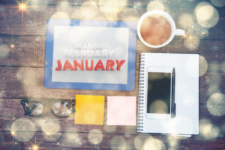 List of months against close up view of business stuffの写真素材