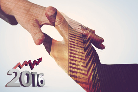 2016 graphic against composite image of businesspeople going to shake hands