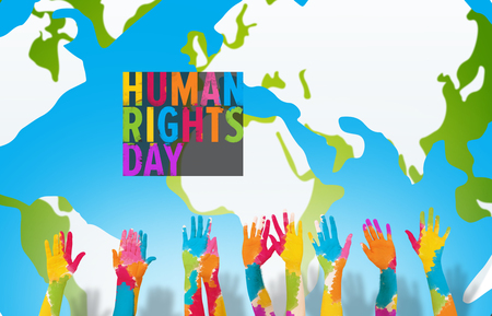 Group of people raising arms against human rightsの写真素材