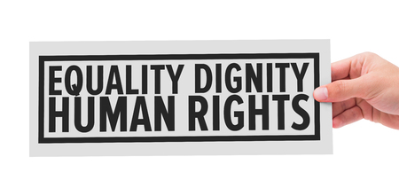 Hand showing card against white background with vignetteの写真素材