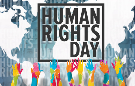 Group of people raising arms against human rightsの写真素材