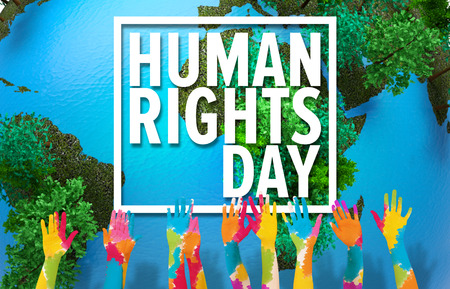 Group of people raising arms against human rightsの写真素材