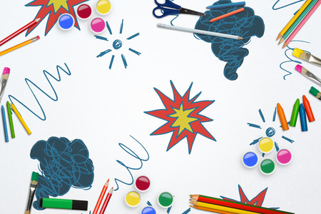 Frame of art supply against white background with vignetteの写真素材