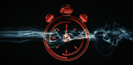Alarm clock against blue shaky wave design on black